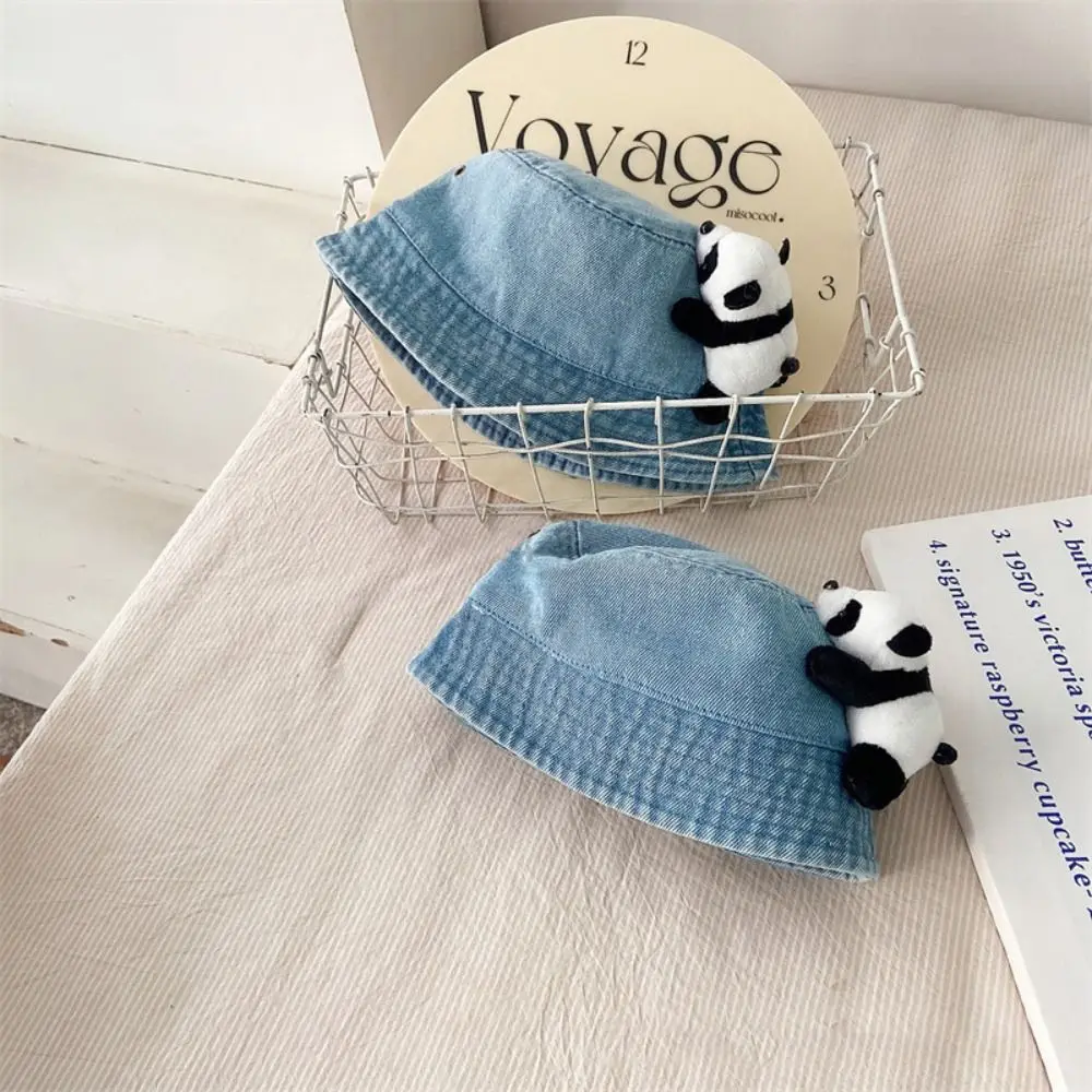 Chapeau pare-soleil pliable Panda pour enfants, Cowboy, Style coréen, chapeau de pêcheur pour bébé, Protection solaire, chapeau de bassin de couleur unie pour garçons/filles