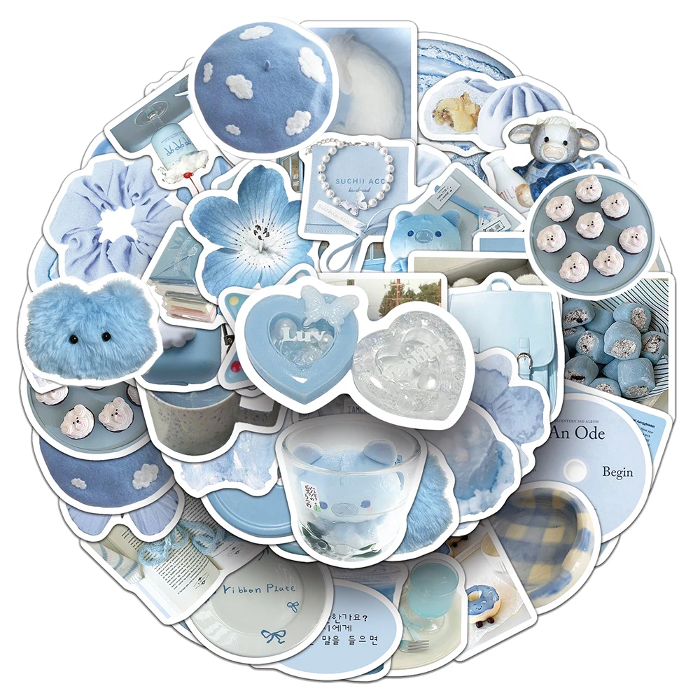 

10/30/50pcs INS Style Cute Light Blue Graffiti Stickers Aesthetic Graffiti Decals Suitcase Phone Notebook Kawaii Girls Sticker