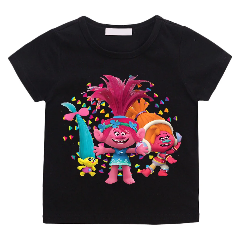 Hot Anime Trolls Summer Fashion 100% Cotton Children's T-shirt Round Neck Casual Short Sleeve Printed Pattern Streetwear Kawaii