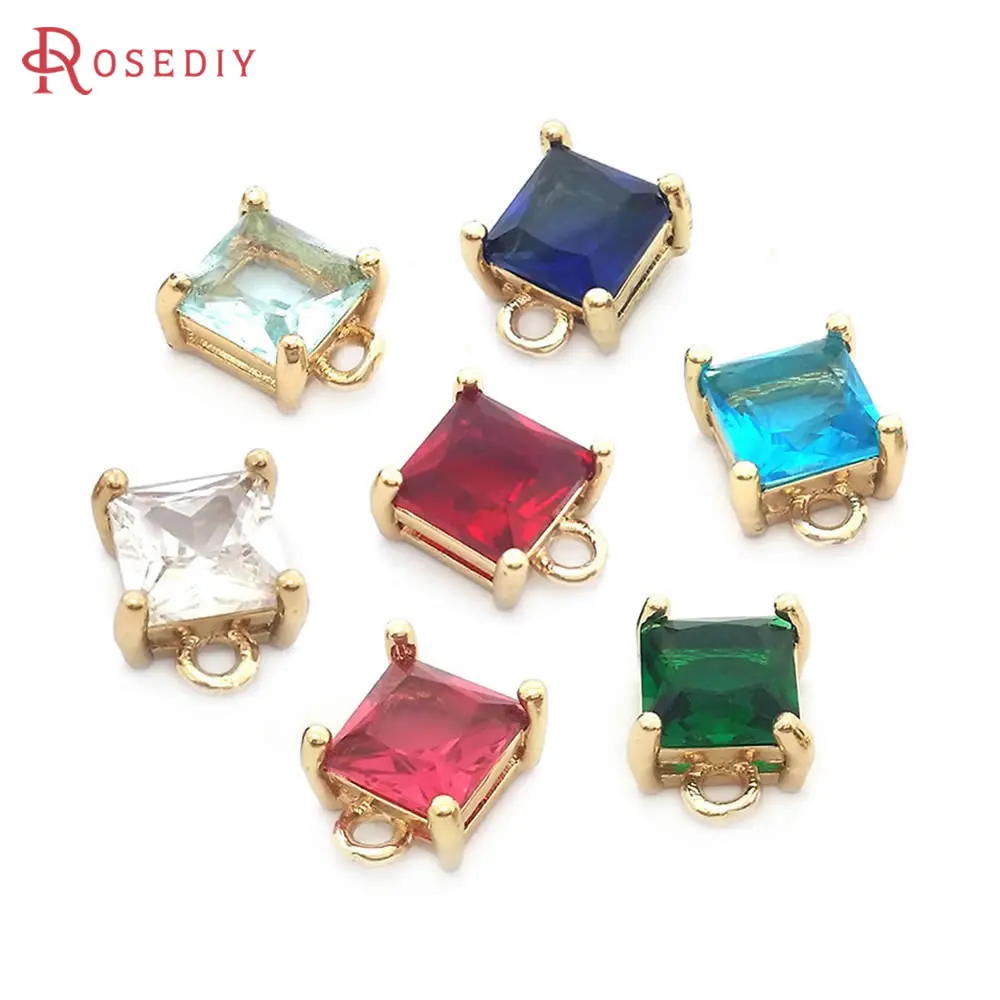 

10PCS 6MM High Quality Champagne Gold Color Brass and Glass Square Charms Pendants Jewelry Earrings Making Findings Accessories