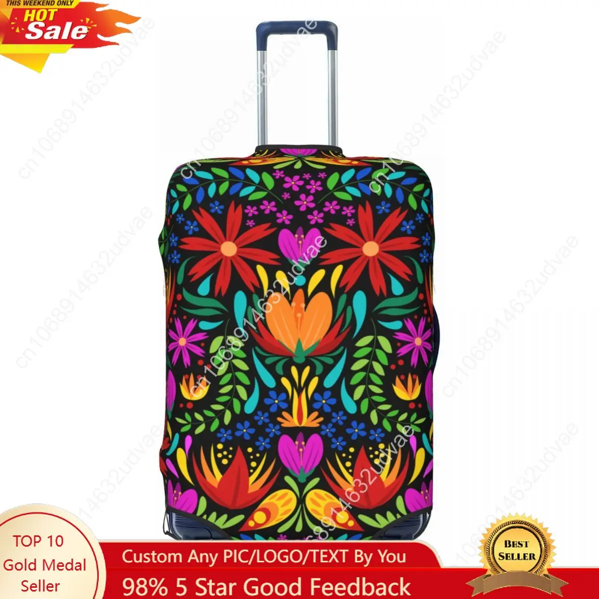 

Custom Fashion Colourful Floral Mexican Flowers Luggage Cover Protector Elastic Travel Suitcase Covers