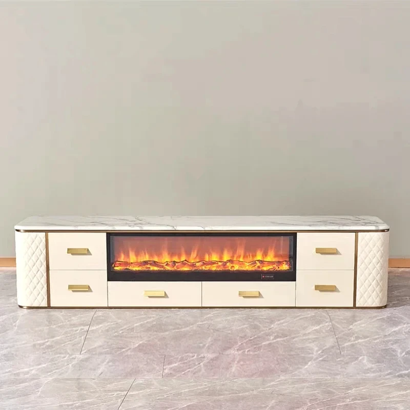 

New Type TV Table with Fireplace Simulated Flame Sintered Stone TV Cabinet Living Room Household Storage Furniture