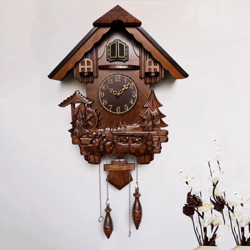 Large Cuckoo Wall Clocks Wood Chime Clocks Elegant Home Ornaments Living Room Decoration Objects with Removing Pendulum Design