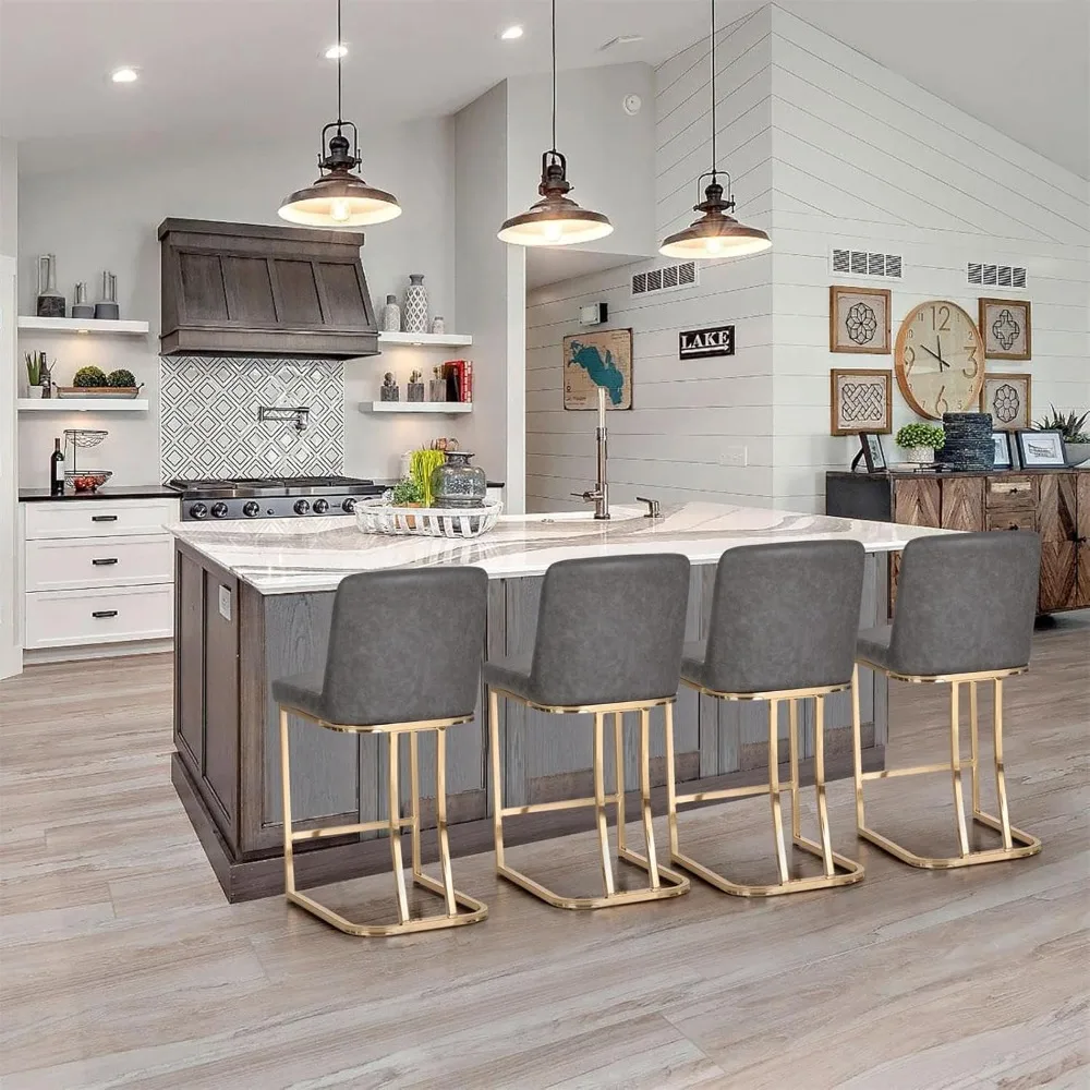 

Sophia & William Counter Height Bar Stools Set of 4, Gold Bar Stools for Kitchen Island, Modern PU Leather Counter Stools,Grey &