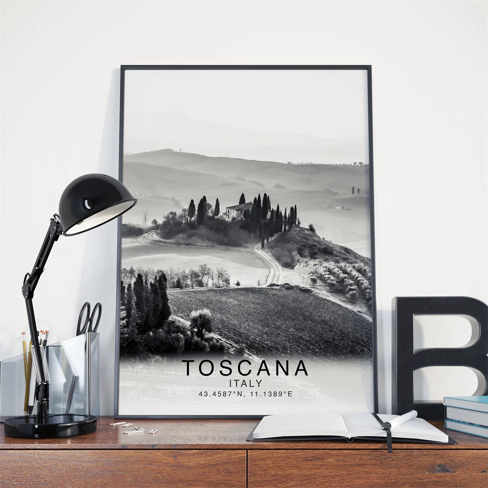 Black and White Poster Toscana Travel Print Tuscany Art Italy Nature Landscape Canvas Painting Unique Wall Art Home Room Decor