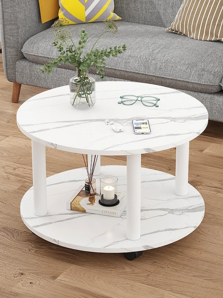 Table plus Wheels Small Apartment Light Luxury Living Room Home Tempered Glass Surface Corner Table Side Table Movable