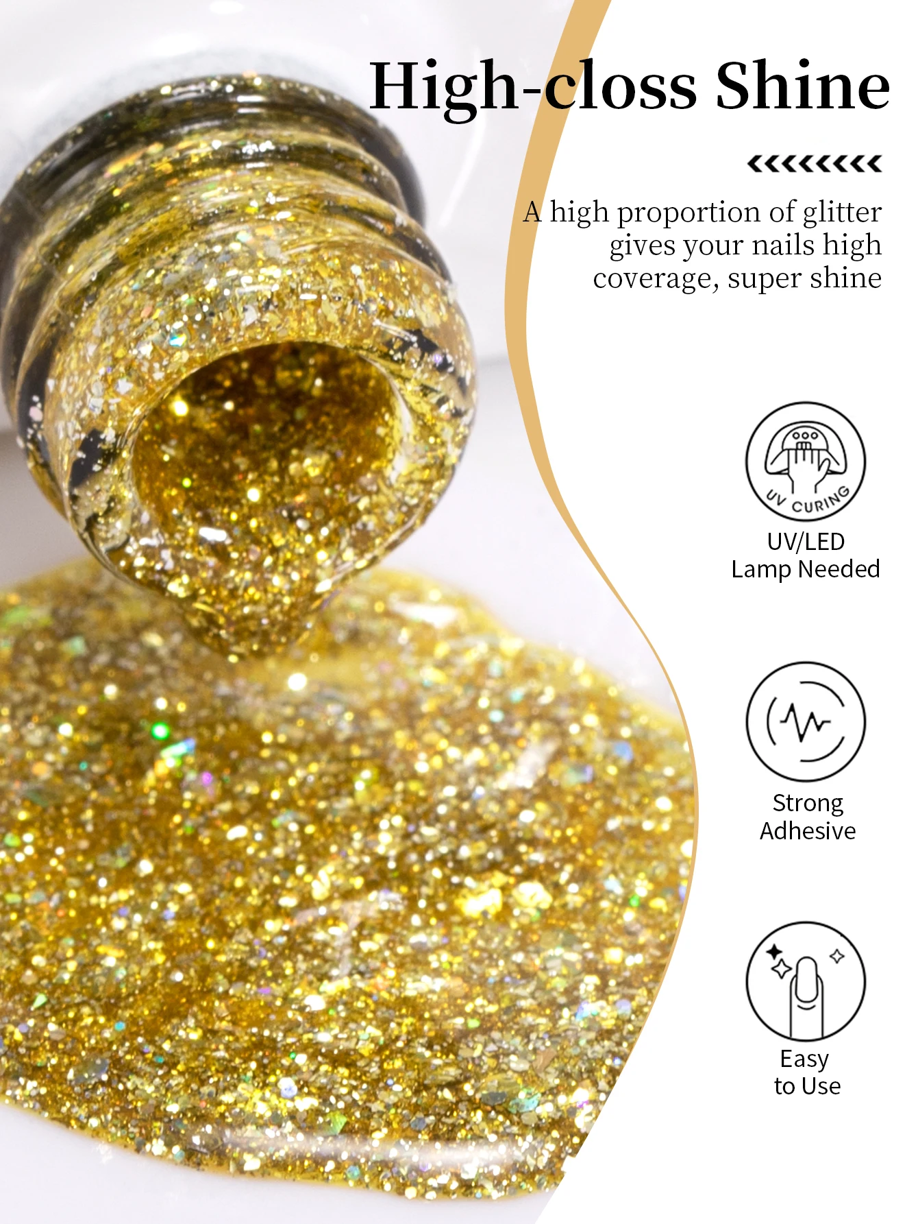 RSNAIL 9g Smalto per unghie gel con diamante spezzato Dorato argentato scintillante Gel per unghie riflettente colorato glitter ad alta densità per manicure