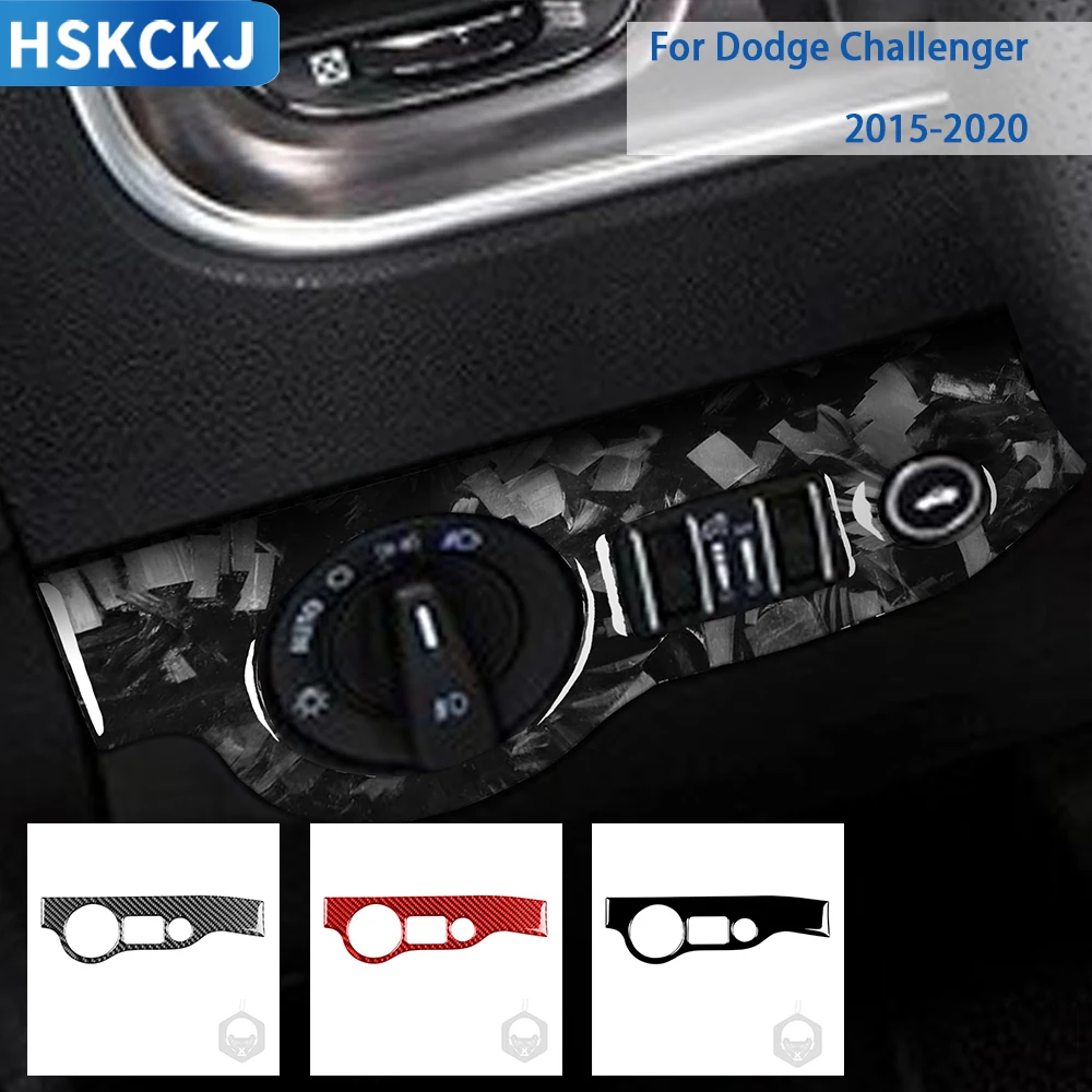 

For Dodge Challenger 2015 2016 2017 2018 2019 2020 Accessories Carbon Fiber Car Interior Headlight Switch Panel Trim Sticker