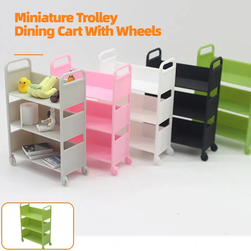 1Pcs 1:12 Trolley Dining Cart With Wheels Model Furniture Model Dollhouse Miniature Storage Display Shelf Bookshelf Decor Toy