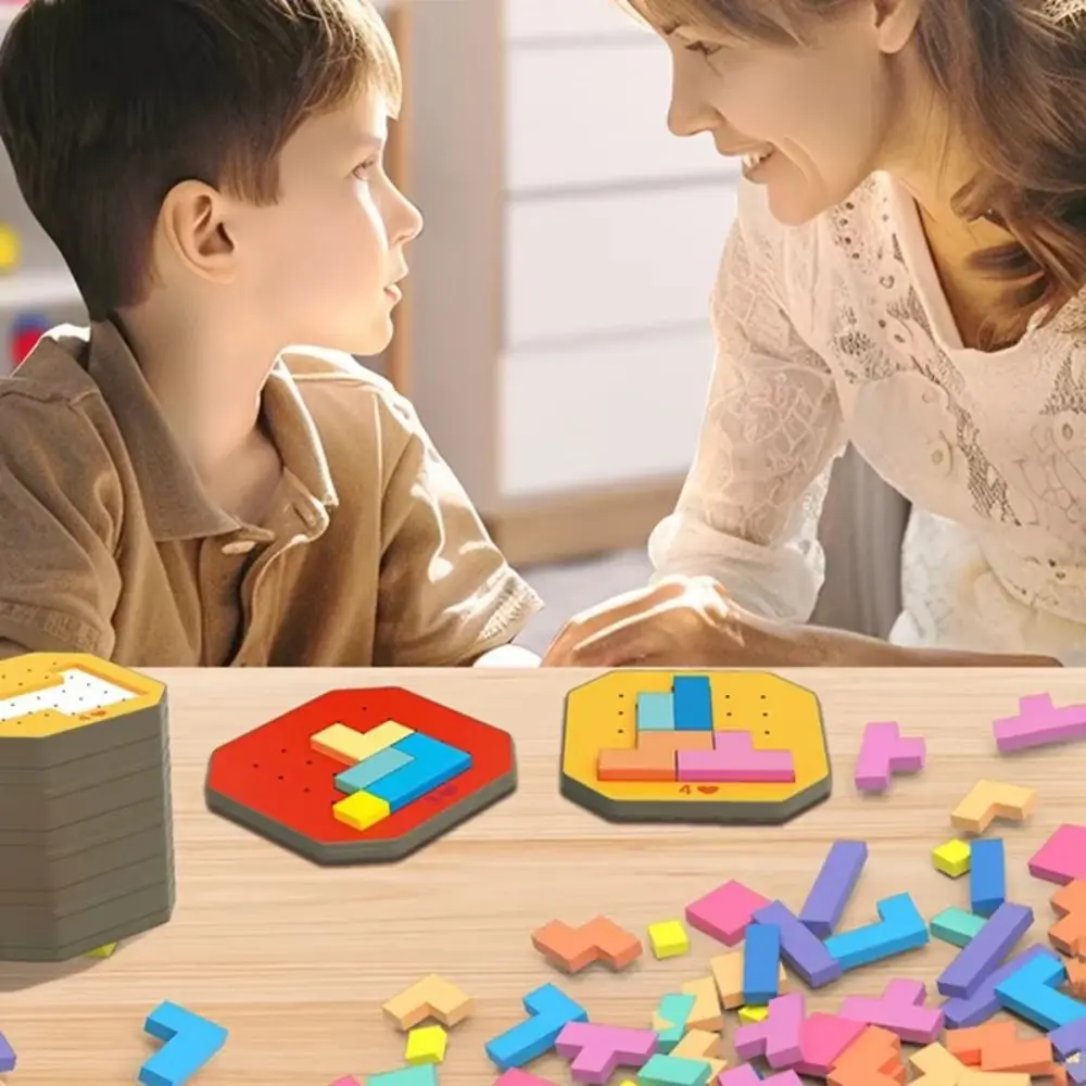 Jeu de réflexion logique enfants Tangram Puzzle jouet en bois deux personnes à fixation rapide Tangram Puzzle jeu géométrie coloré