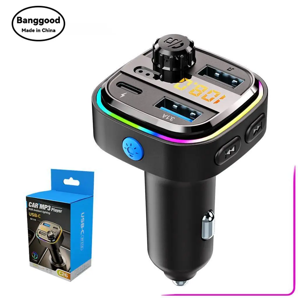

C26 Car Cigarette Lighter Bluetooth Mp3 Player Car Hands-free USB Charging Fm Transmitter Ambient Light 3.1A