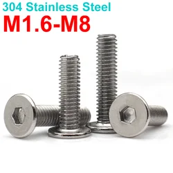 5/10/20/50Pcs M1.6 M2 M2.5 M3 M4 M5 M6 M8 304 Stainless Steel Hex Socket Ultra Thin Low Profile Flat Wafer Head Screws Bolts
