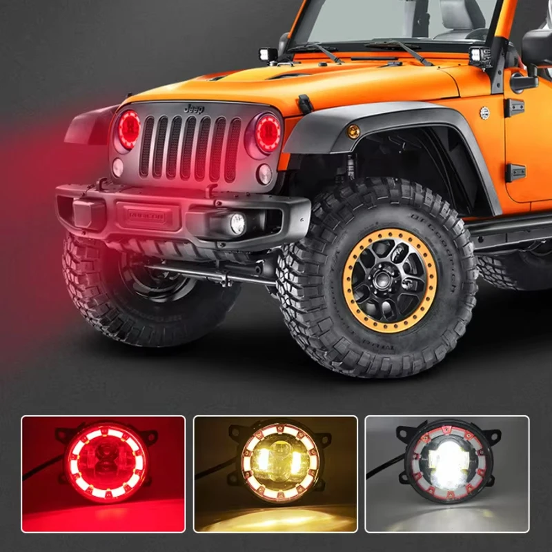 3.5 Inch 40W LED Car Headlight Angel Eyes Demon Eyes Fog Light Running Light Turn Signal Accessories for Wrangler Off-Road JK TJ