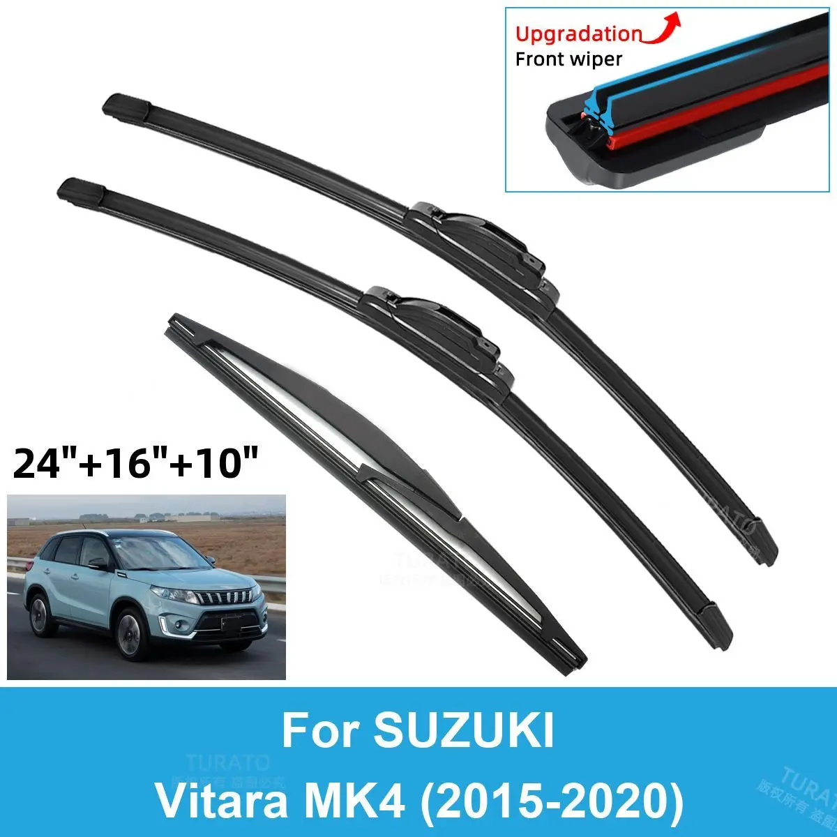 

3PCS Car Wiper Blades for 2015-2020 SUZUKI Vitara MK4 Rear Windshield Wipers Double Rubber Car Accessories 2017 2018 2019 2020