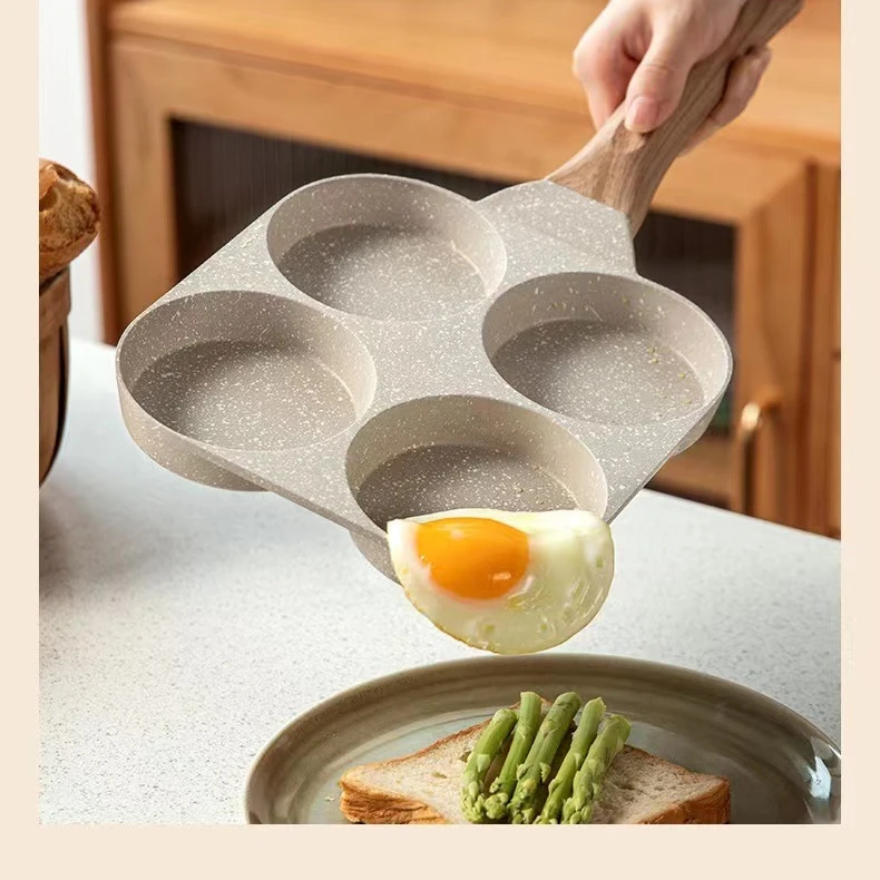 Multi Functional 4 Hole Frying Pan Non Stick Breakfast Burger Egg Pancake Maker Medical Stone Four Hole Omelet Pan