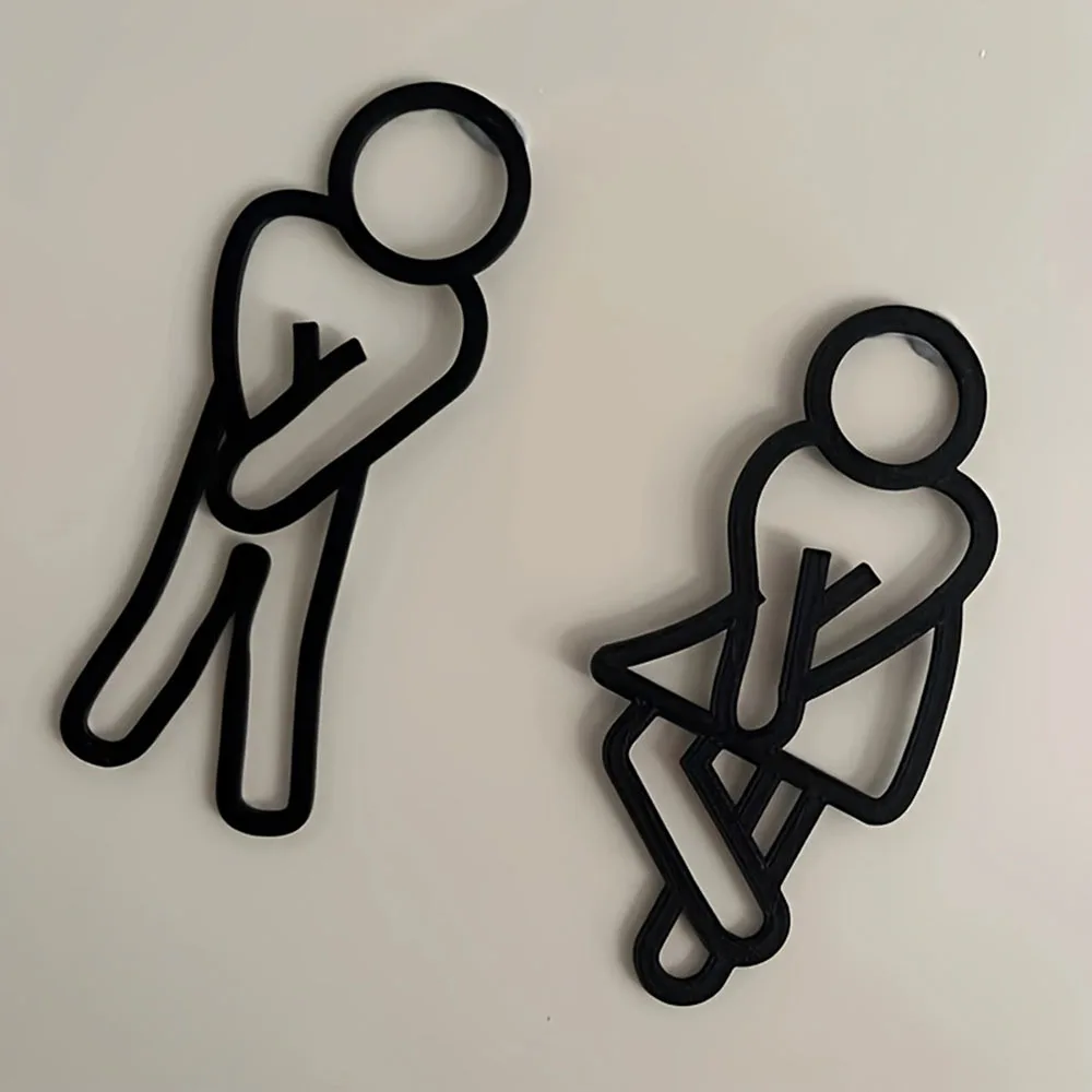 1pair Funny Bathroom Signs For Men Women Creative 2D Flat Restroom Door Decor Restaurant Hotel Cafe Toilet Signage Wall Sticker