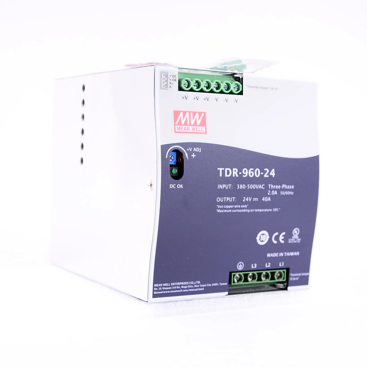 Original Mean Well TDR-240/480/960 Series Meanwell 24V/48Vdc Three Phase Industrial DIN Rail with PFC Function Power Supply