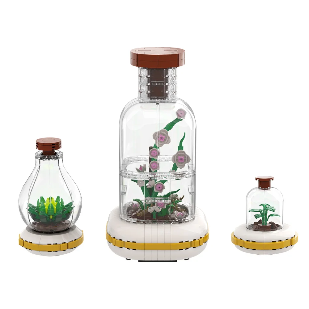 MOC Orchid Glass Vase Botanical Terrariums Building Blocks Miniature Glass Modern Planter Succulents Garden Brick Toys Gift