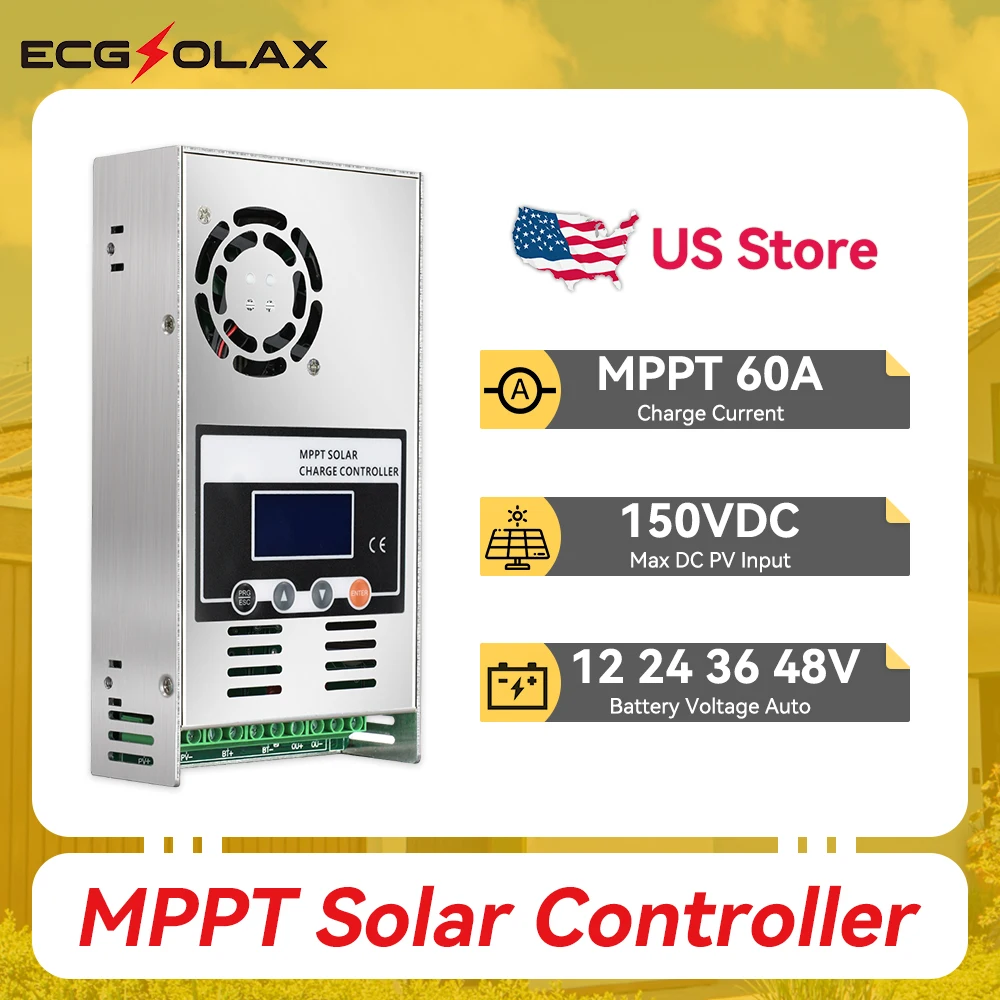 

60A MPPT Solar Charge Controller LCD Display 12V 24V 36V 48V Auto for Lead Acid Lithium Battery Solar Panel Regulator - ECGSOLAX