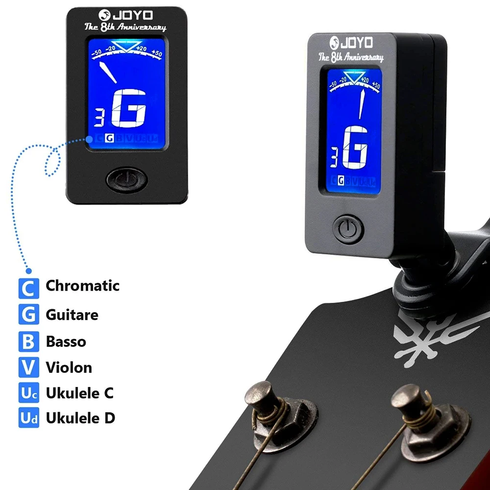 JOYO JT-01 Guitar Tuner 360 Degree Rotatable Digital LCD Screen Clip-on Tuner Chromatic Guitar Bass Violin Electronic Tuner