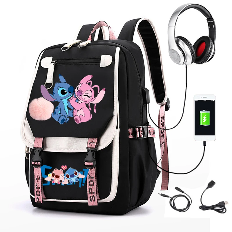 Mochila Cartoon Stitch para adolescentes, mochila de lona para laptop, mochila anime, mochila escolar ao ar livre, capacidade, homens e mulheres