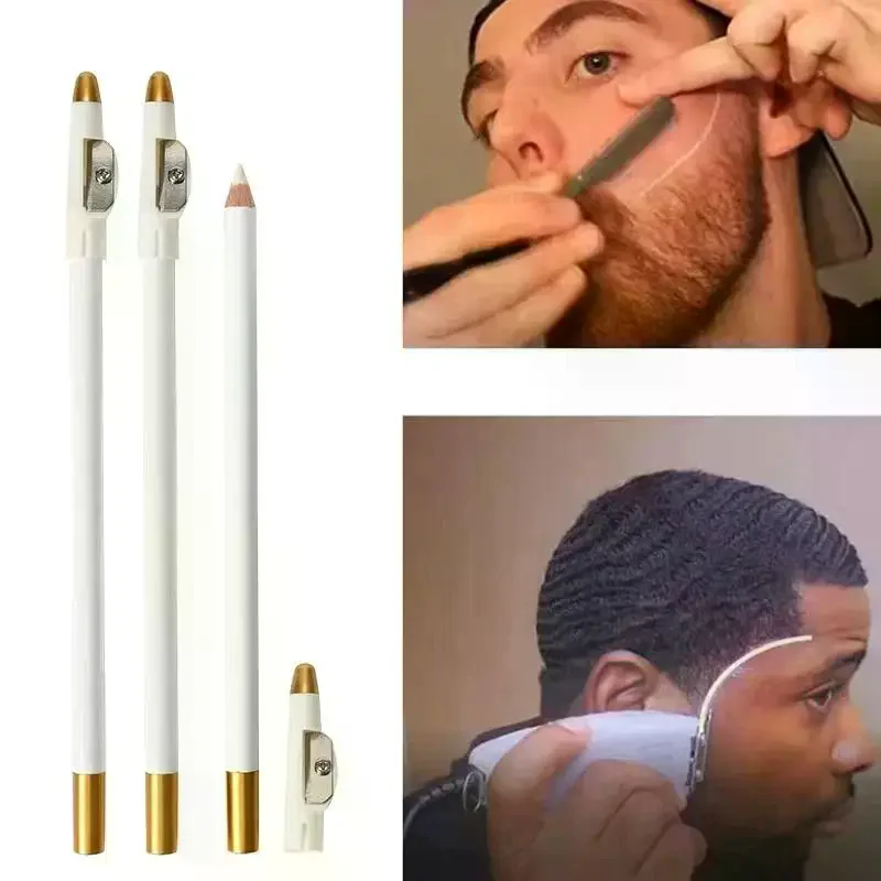 1/4/12Pcs Edge Hairline Trace Pen White Barber Beard Pencil With Sharpener For Haircut Eyebrow Hair Shaping Makeup