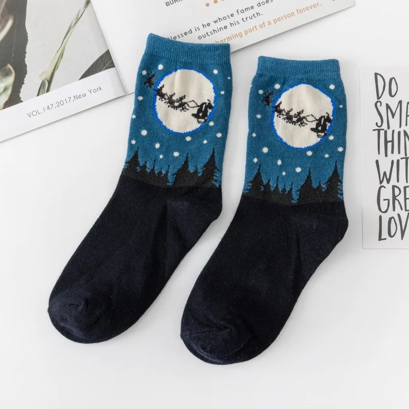 Damen mittellange Socken Weihnachten Baumwoll socke weiß unten Schneemann Elch Damenmode lustige Paar Socken