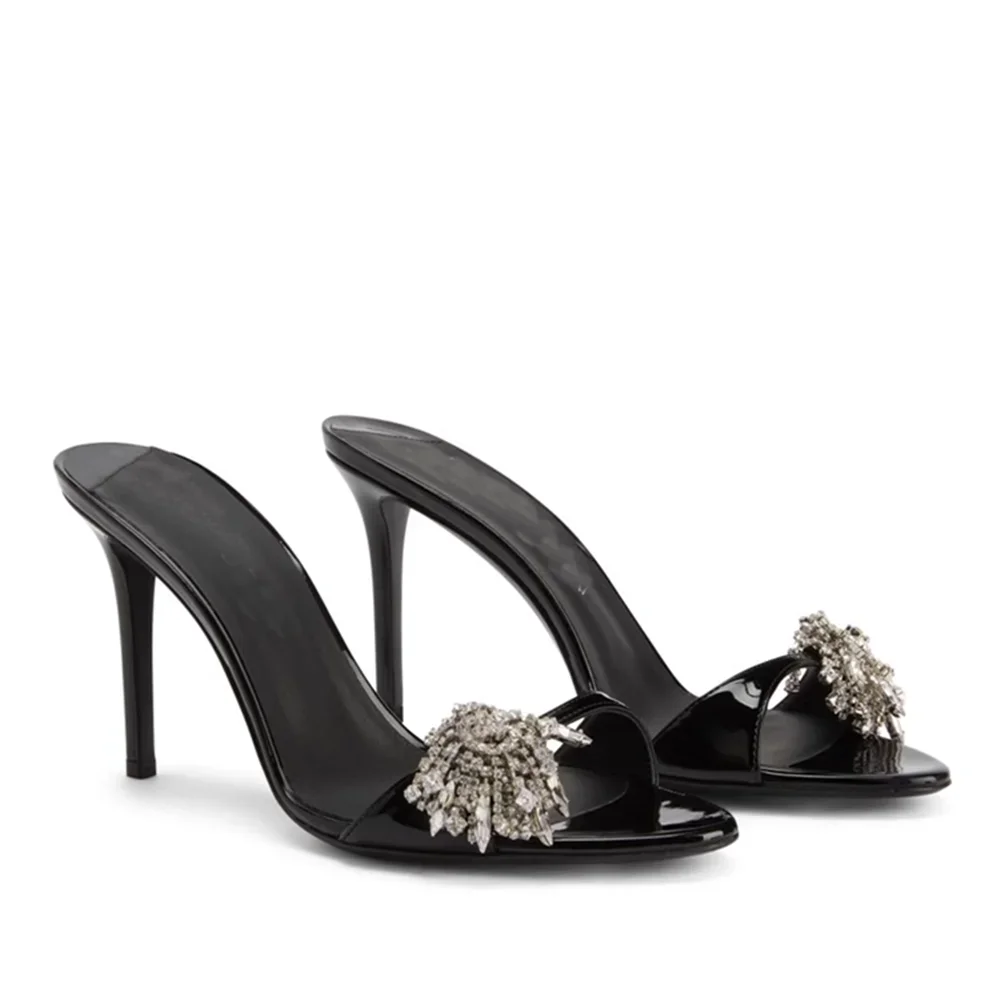

Crystal Patent Leather Slippers Sexy Pointed Toe Mixed Colors Slip On New Arrivasl Fashion Women Modern Shoes