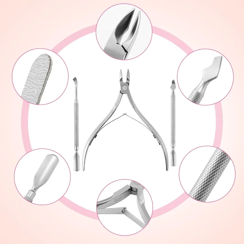 Juego de 6 manicura 12 en 1, Kit de cuidado de pedicura de uñas, limas de uñas 100/180, bloques de amortiguación, pinzas para quitar cutículas, cortaúñas, Cu