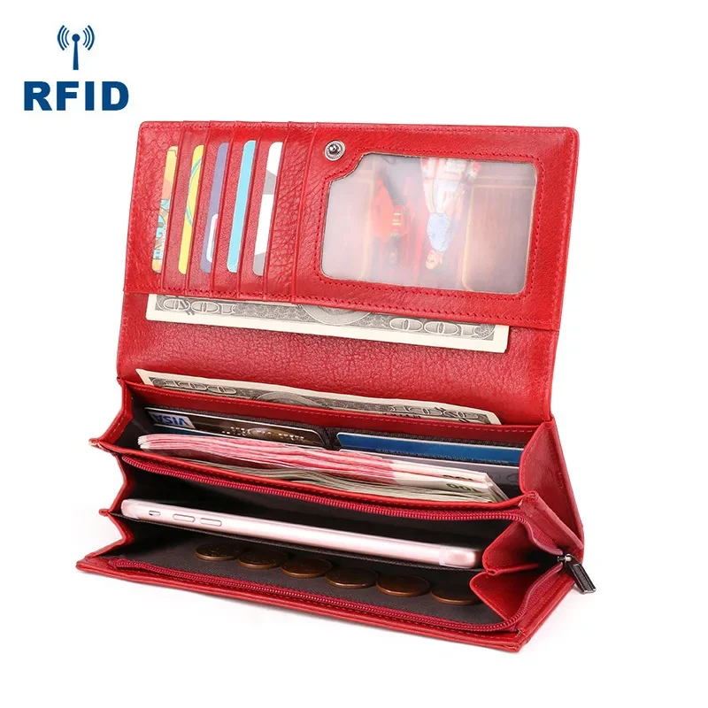 Women's Leather Wallet Multi-card Long Coin Purses Multi-function Madam Mobile Phone Money Clip High Capacity Fashion