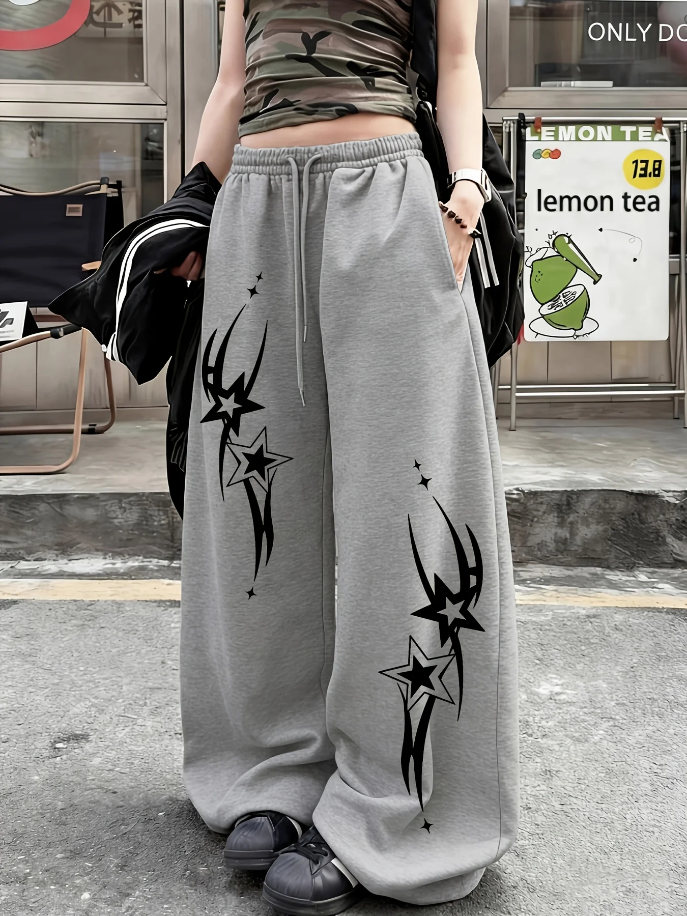 Women's Street Style Casual Sweatpants with Star Print New Arrivals for Spring Fleece Loose Fit Streetwear Oversized