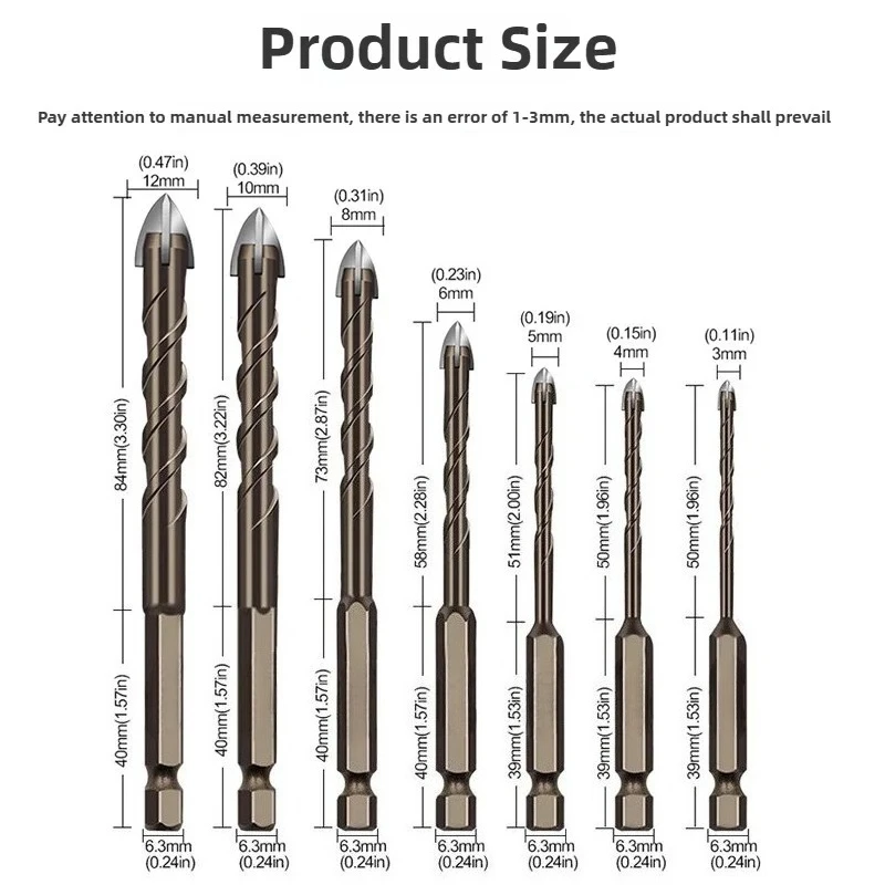 7 قطعة/المجموعة 3-12 مللي متر أربعة الناي سن المنشار مثقاب الخشب سن المنشار أدوات الحفر للزجاج/البلاط/الخرسانة/مجموعة لقمة مثقاب معدنية أدوات