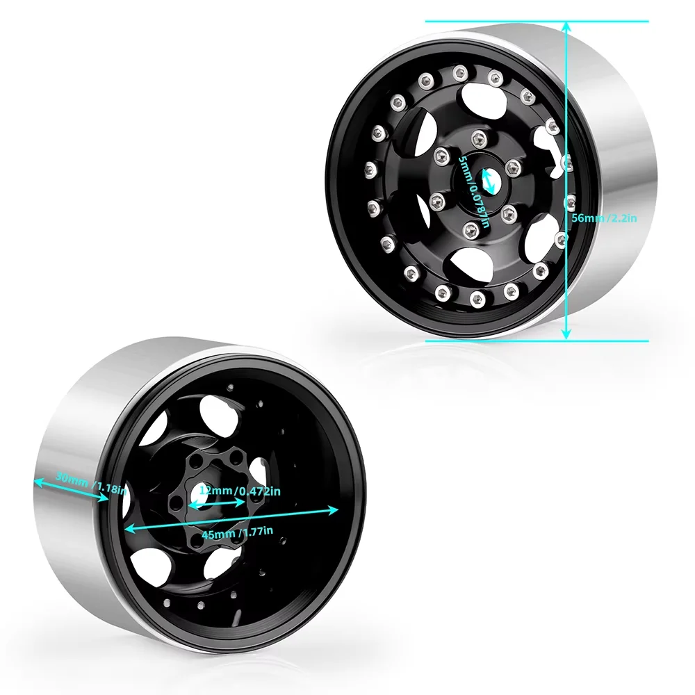 4Pcs 1.9 Inch 30mm Width Aluminum Alloy Beadlock Wheel Rims Hubs for 1/10 RC Crawler Axial SCX10 D90 TRX‑4 Upgrade Parts