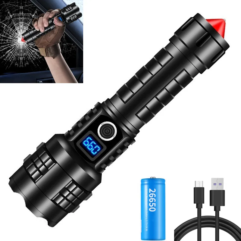 XHP70 Powerful Led Flashlight Usb Zoom Tactical Light Led Torch 26650 Flashlight Type-C Rechargeable with Bottom Attack Cone