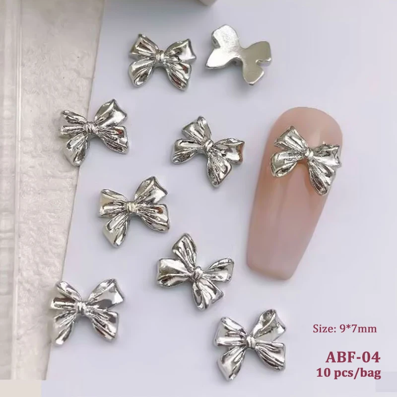 10 Stück Legierung Schleife Nägel Kunst Charms Dekorationen 3D Luxus Metall Silber Gold Bögen geformt Schmuck DIY Maniküre Designs Zubehör – Detail 9