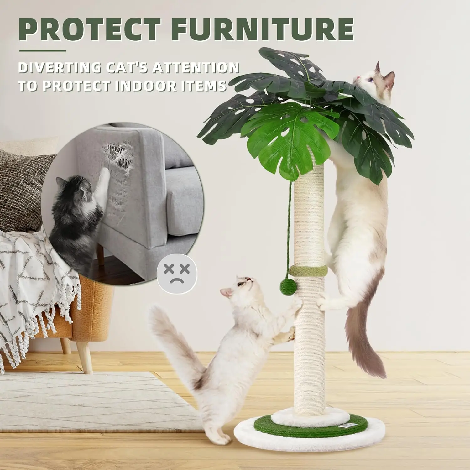 Cat Scratching Post for Indoor Cats and Kitten,  Sisal Hanging Interactive Ball, Suitable All Type of Cats