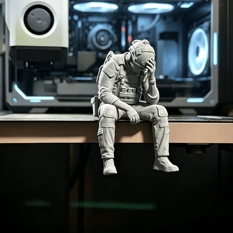 3D-Gedrucktes Mini-Modell Ermüdeter Sitzender Soldat, Taktische Actionfigur zum Sammeln, Desktop-Bücherregal-Fensterbank-Dekoration, Geschenk für H – Detail 4