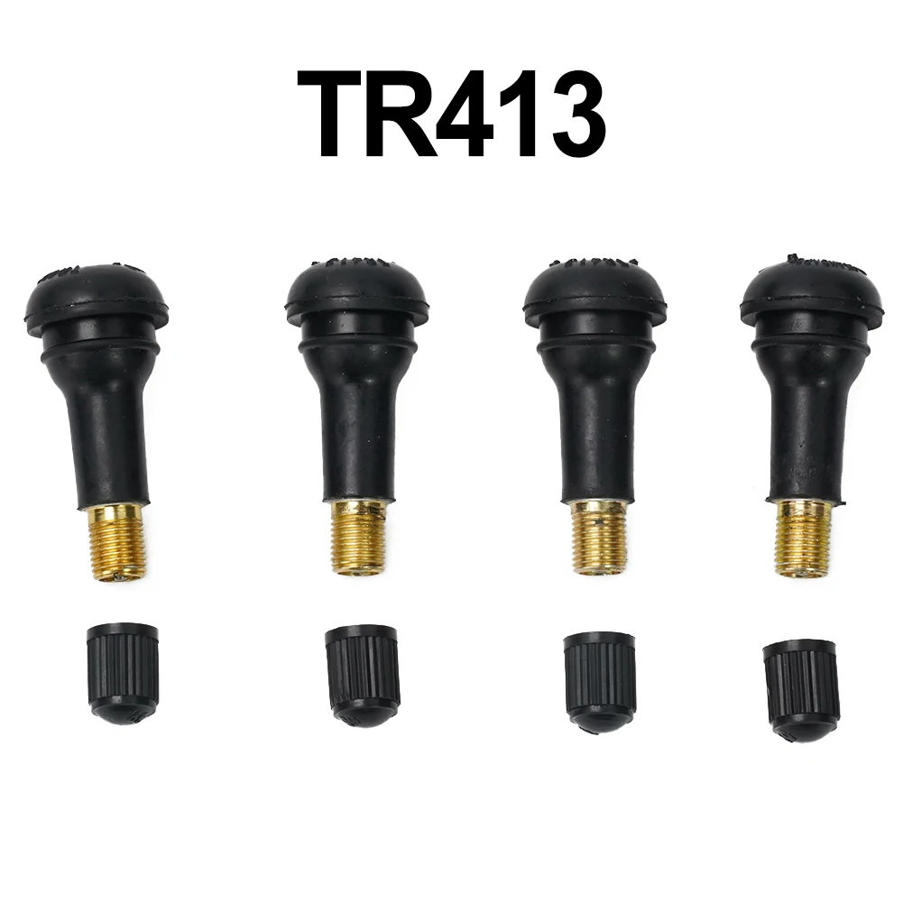 4X Universal TR413 Snap-in Car Wheel Tyre Tubeless Tire Valve Black Rubber Stems Dust Caps Wheels Tires Parts Valve Caps