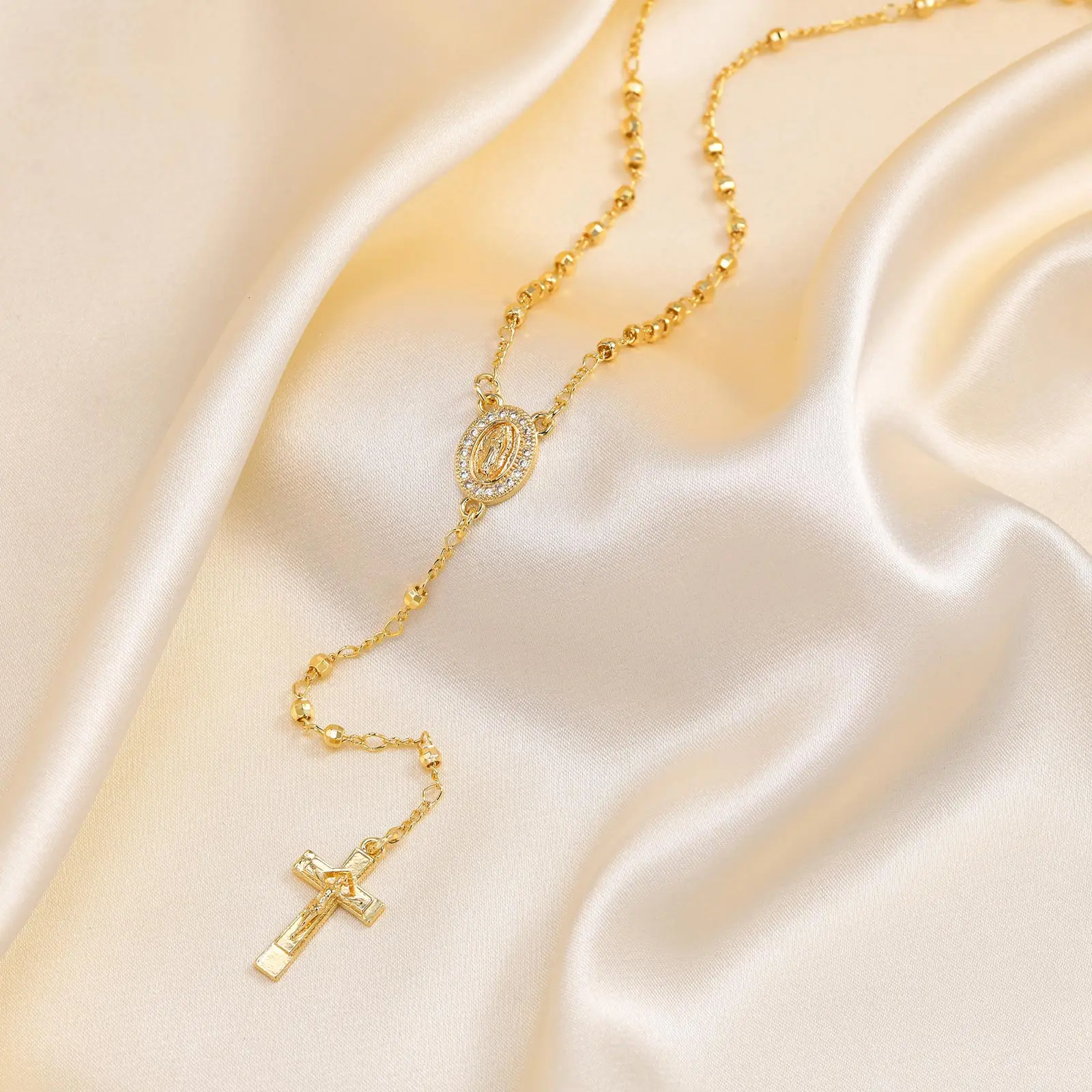  Y-förmige religiöse Jungfrau Maria Perlenkette für Frauen, Heiliger Rosenkranz Kreuz Jesus Anhänger Halskette, Christentum Gebetsschmuck – Detail 7