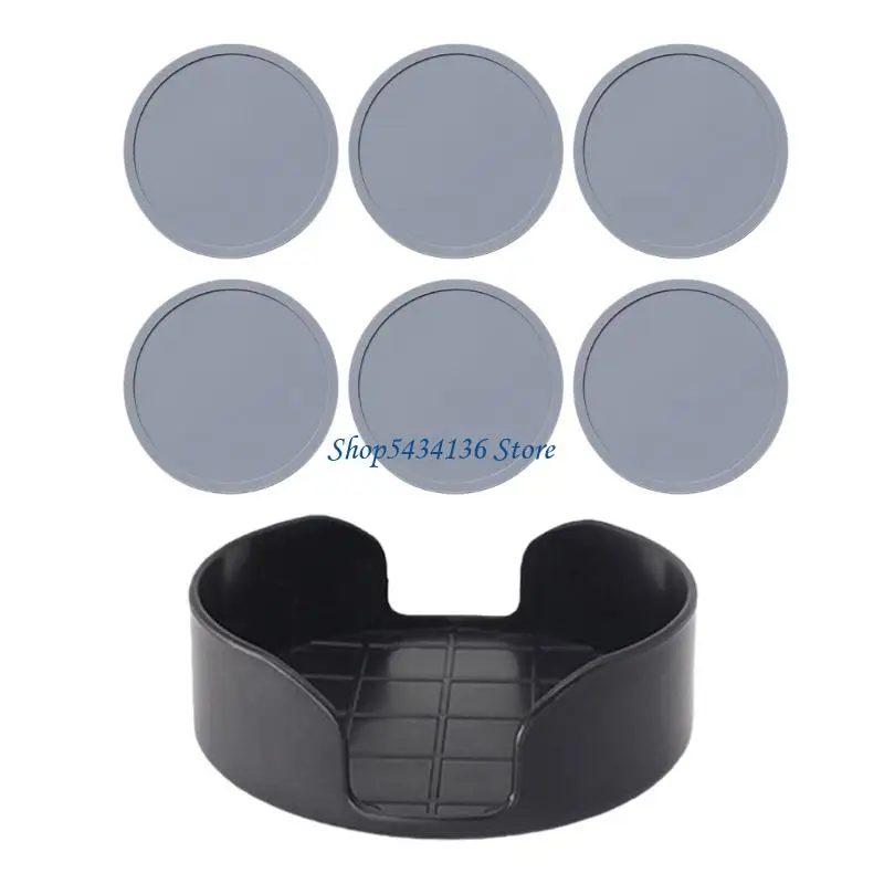 H7ED 6Pcs Round Drinking Coasters Heatproof Silicones With Nonslip Texture And Holder