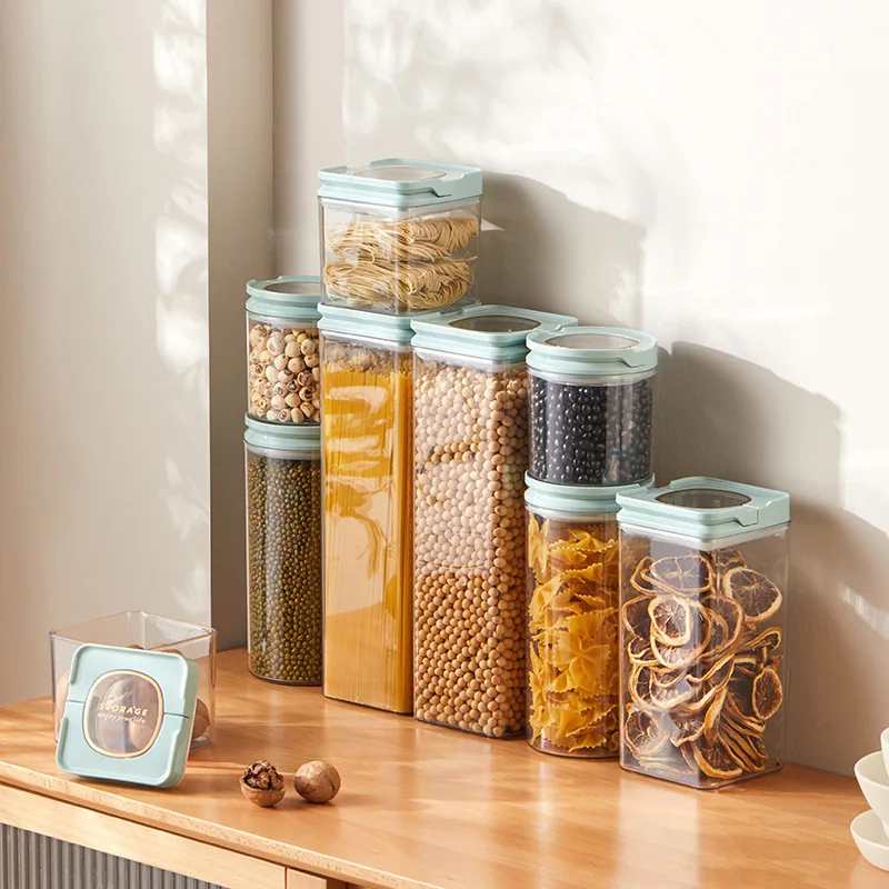 Transparent Plastic Food Container with Handle Lid Bulk Cereals Organizer Seal Spices Cookie Jar Kitchen Fridge Storage  Boxes