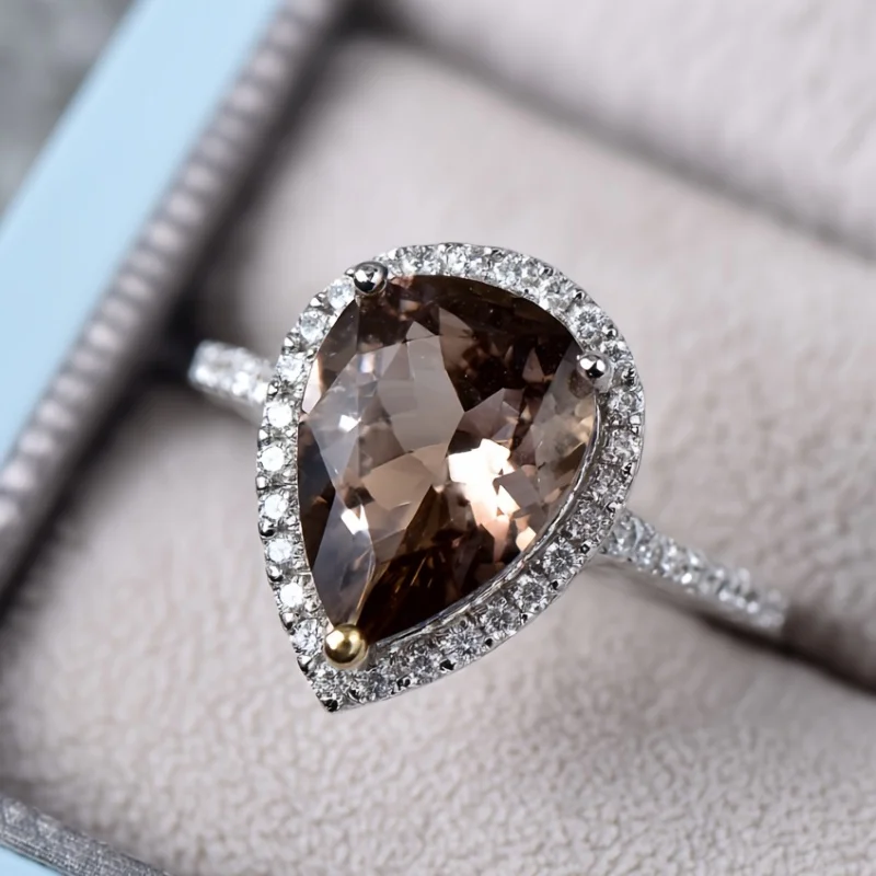 

SGARIT простое и элегантное висячее кольцо для женщин с кристаллами-каплями 7X10 мм, обручальное кольцо из стерлингового серебра 925 пробы с натуральным чайным кристаллом