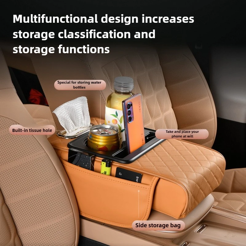 

Universal Car Armrest Pad - Multi-Function Organizer with Cup Holders & Tissue Box, Center Console Cushion for Most Vehicles