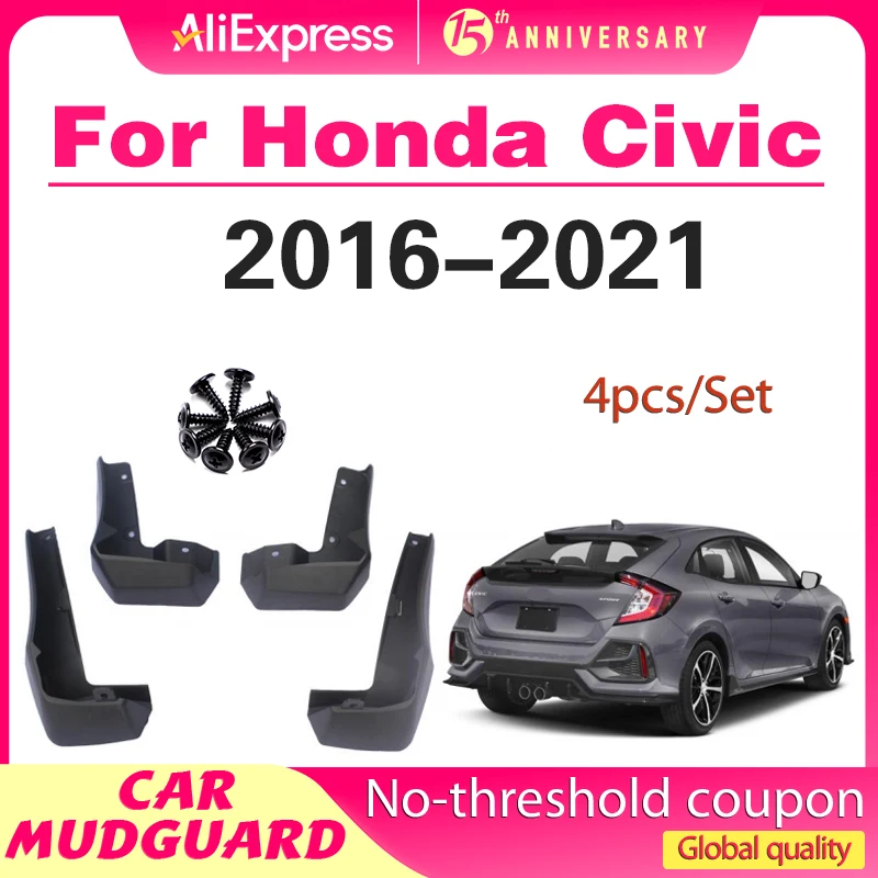 

4pc For Honda Civic Hatchback Hatch 5dr 2016 - 2021 Mud Flaps Splash Guards Mudguards Front Rear 2017 2018 2019 2020