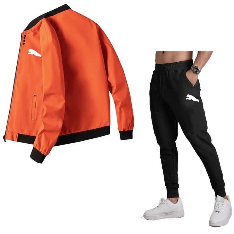 Giacca casual da uomo primavera e autunno nuovo stile tinta unita confortevole giacca antivento alla moda stile cerniera + pantaloni