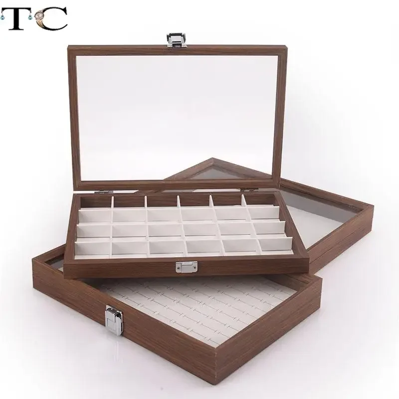 

Walnut with Cover White Leather Jewelry Display Tray Ring Earrings Necklace Pendant Bracelet Storage Display Box