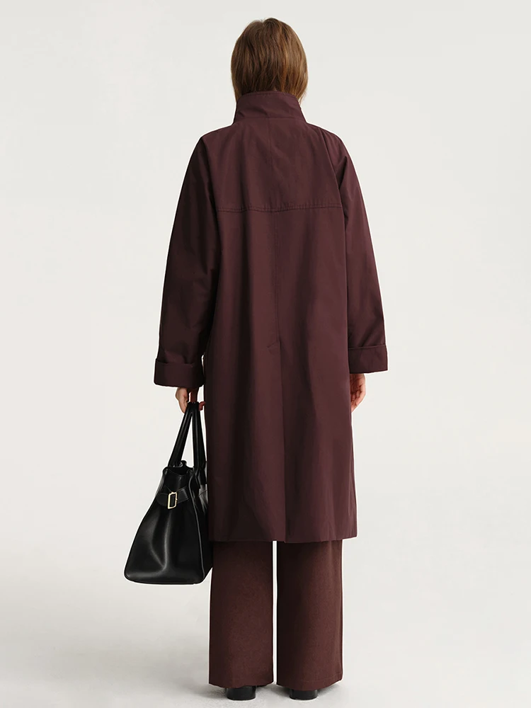 TWOTWINSTYLE, gabardina informal lisa para mujer, cuello levantado, manga larga, retazos, temperamento de un solo pecho, abrigos largos para mujer,