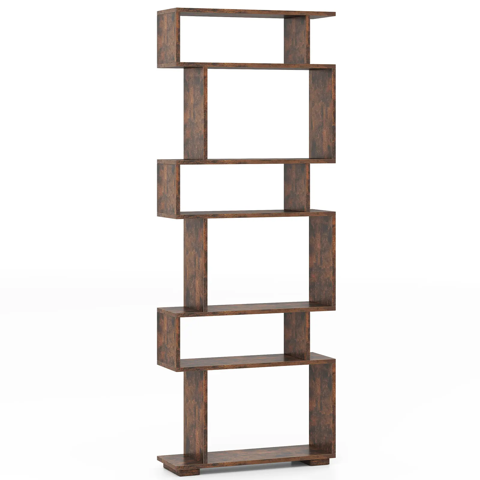 6-tier Storage Bookshelf S-shaped Geometric Bookcase w/ Anti-toppling Kits