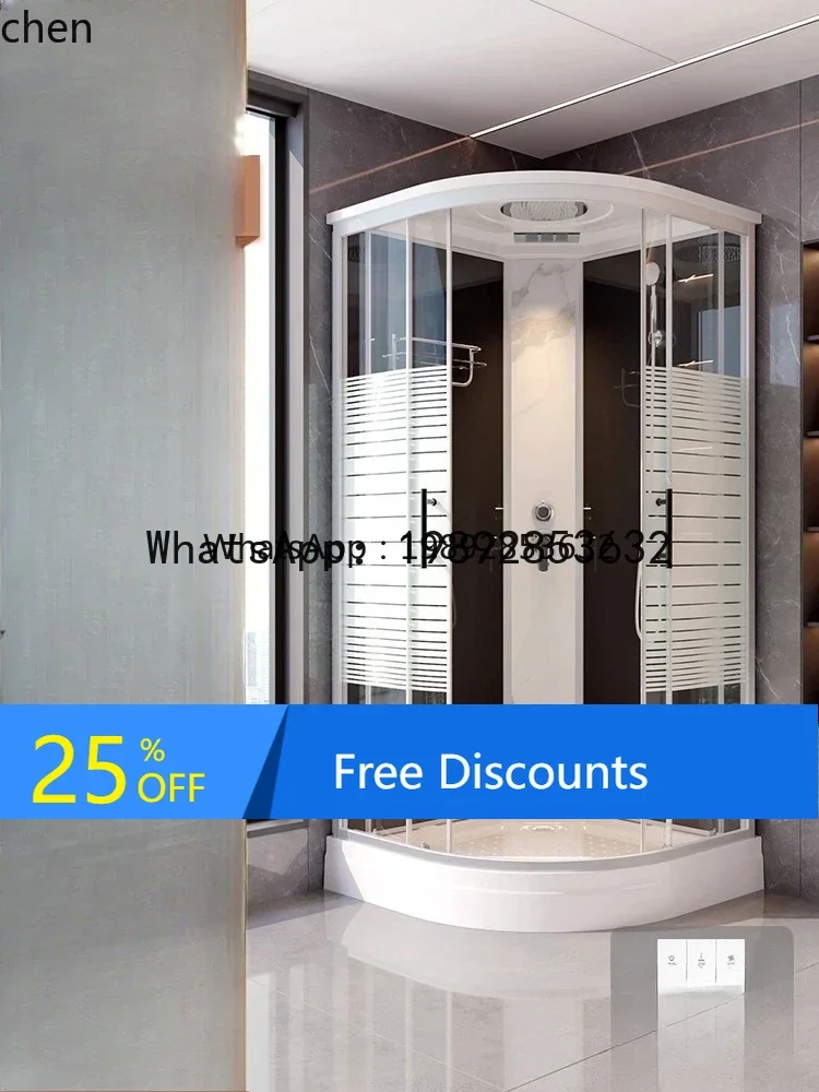 Integrated Shower Enclosure with Base Basin Glass Curved Bath Room