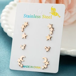 4Pairs/Lot Tiny Star Earings Set Cute Pentagram Stainless Steel Stud Earrings for Girls Cartilage Ear Jewelry Piercing Accessory